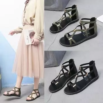 Fashion Strappy Flat Sandals Women Soft-soled Comfortable and Lightweight Soft-soled Sandals Women s Slip-on Shoes Zapatos Mujer Verano 35 зелёный