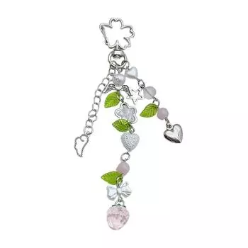 Fashion Strawberry Leaf Pendant Phone Straps Lanyard Pocket Keychain Strap Backpack Charm Car Key Decoration Chain розовый