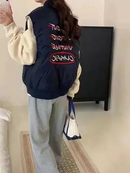 Fashion street down vest women wear winter new lightweight letter embroidery double-sided wear student thermal vest tide S чёрный