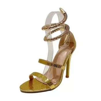 Fashion Street Style Open Toe Ankle Strap Women Sandals Sexy Hollow Out Thin High Heels Banquet Prom Summer Shoes 35 золотистый