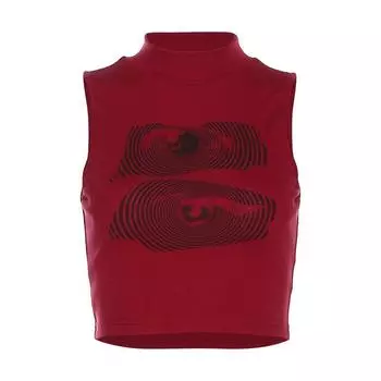Fashion Street Style Print Stylish Solid Color Slim Fit Top Red L