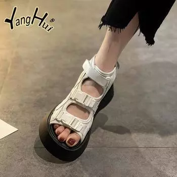 Fashion Street Style Thick Bottom Wear Resistance Anti-slip Women s Sandals 2024 Fashion Color Matching Modern Shoes for Women Summer 35 белый