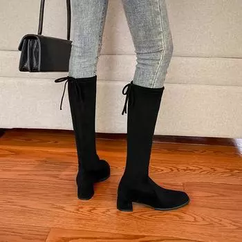 мода Уличный Стиль Женские Эластичные Современные Ботильоны-Носки Модные Слипоны Туфли на Высоком Каблуке Лаконичные Длинные Женские Ботильоны 35