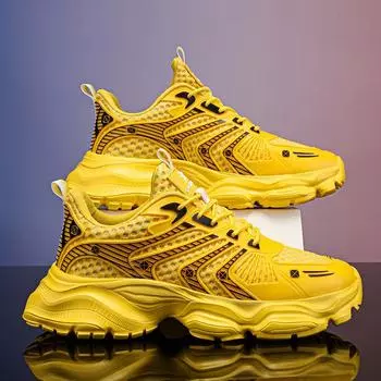 Fashion Streetwear Yellow Sneakers Men Mesh Casual Sport Shoes Men Designer Platform Mens Trainers Running Shoes tenis masculino 39