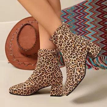 Fashion stretch booties women s fall/winter high heeled boots women s boots plus size 36 цветной печати леопарда