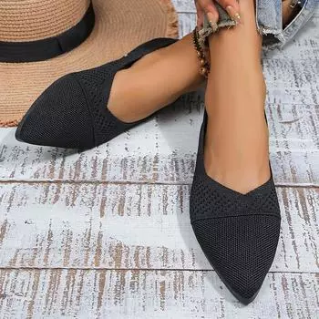 Fashion Stretch Knit Flats Women Spring Loafers Breathable Shoes Casual Pointed Toe Shoes 36 озеро синий