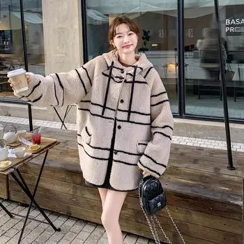 FASHION Striped Hooded Fur Integrated Jacket Women s Autumn Winter New Casual Thickened Warm Eco-friendly Fur Top Clothes S