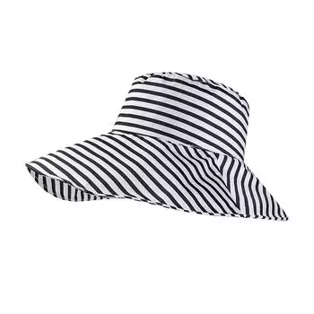 Fashion Stripes Fisherman Hat Women s 2025 New Arrival Summer Sun Hat Big Brim Face-Looking Small Sun Protection Sun Hat Black and White All yards