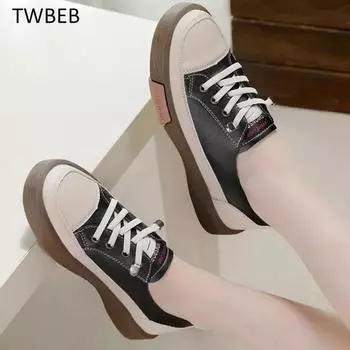 Fashion Student Korean Version Women Low-top Flat Casual Sneakers Corium Ladies Non-slip Wear-resistant Large Size Flat Shoes 35