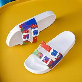 Fashion students wearing creative double button sandals for outdoor wear, women s summer anti slip soft thick sole home slippers 36