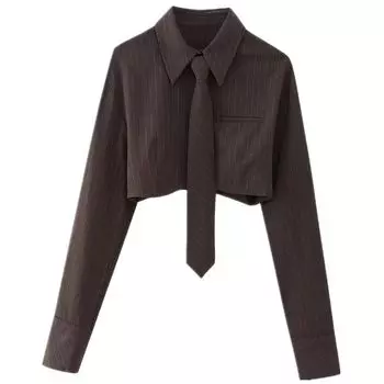 Fashion Style 2023 Autumn New Women s Clothing Stylish with Tie Stripes Short Shirt 4688003 049 Picture color S
