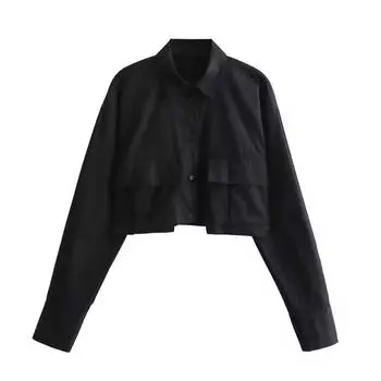 Fashion Style 2023 Autumn New Women s Slim Looking Easiest for Match Long Sleeve Trench Coat Fabric Short Shirt 4432029 250 Black XS