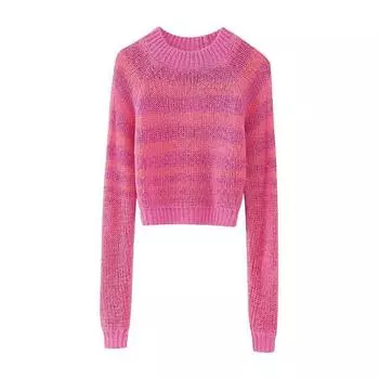Fashion Style 2023 Autumn New Women s Clothing Slim Looking Easiest for Match Striped Short Style Knitwear 1957102 620 Pink S