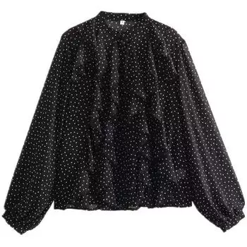 Fashion Style 2023 Autumn New Women s Clothing Slim Looking Easiest for Match Laminated Decoration Polka Dot Shirt 8741232 084 Black S