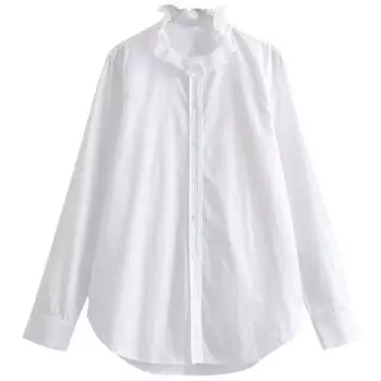 Fashion Style 2023 Autumn New Women s Clothing Slim Looking Easiest for Match Laminated Decoration Neckline Shirt 4786330 250 White M