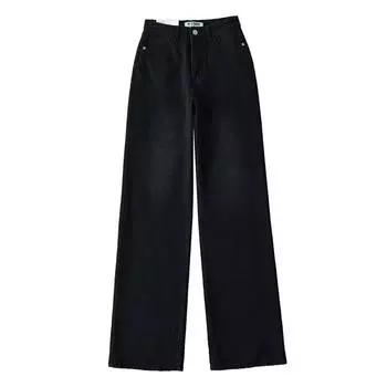 Fashion Style 2023 New Arrival Women s Clothing Casual Versatile Slimming High Waist Wide Leg Straight Mop Denim Trousers Black XS