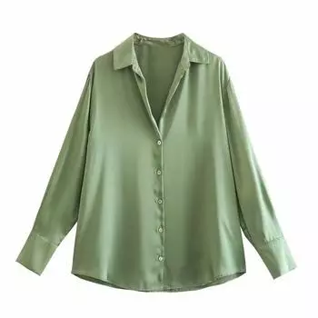 Fashion Style 2023 New Fall Women s Clothing Slimming Versatile Long Sleeves 15-Color Silk Satin Textured Shirt 21977452 Tea Green L