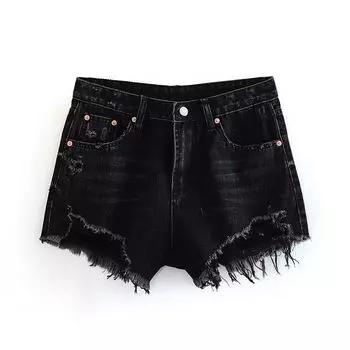 Fashion Style 2023 Summer New Arrival Fashion Trendy Women s Clothing Slim Looking Easiest for Match Curved Edge High Waist Shorts Denim Black L