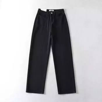Fashion Style 2023 Summer New Fashion Trendy Women s Casual Easiest for Match Front Pocket Loose Wide Leg Denim Trousers Black S