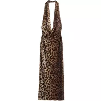 Fashion Style 2024 Autumn New Women s Stylish Leopard Print Tulle Hanging Collar Dress Long Dress 3152248 Picture color M