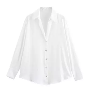 Fashion Style 2024 Autumn New Women s Clothing Loose Easiest for Match Long Sleeves Silk Satin Texture Drape Shirt 8503812 White L