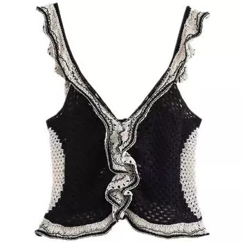 Fashion Style 2024 Autumn New Women s Clothing Laminated Jacquard Sleeveless Black and White French Style Knitting Tops 3991103 Picture color M