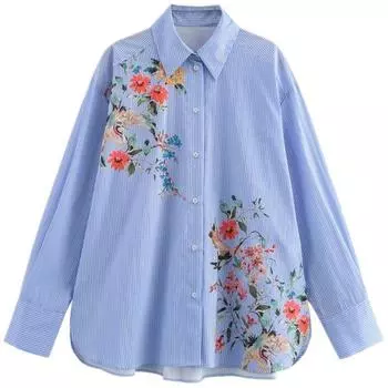 Fashion Style 2024 Autumn New Women s Clothing Stylish Easiest for Match Animal Print Stripes Shirt 8555804 Blue XS