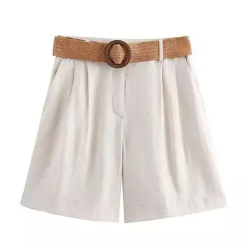Fashion Style 2024 Autumn New Women s Clothing with Belt Vertical Easiest for Match Casual Large Shorts 8649767 Beige White M