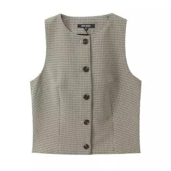 Fashion Style 2024 Fall and Winter New Women s Sleeveless round Neck Plaid Sleeveless Vest Waistcoat Pants 8372410 Vest XS