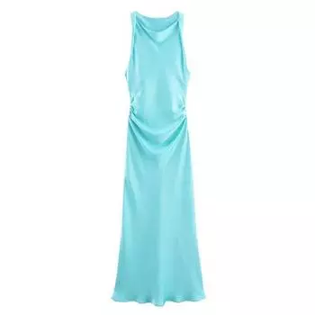 Fashion Style 2024 Spring New Arrival Women s Clothing Elegant Silk Satin Texture Midi Skirt Dress 8372090 800 Ice Blue L