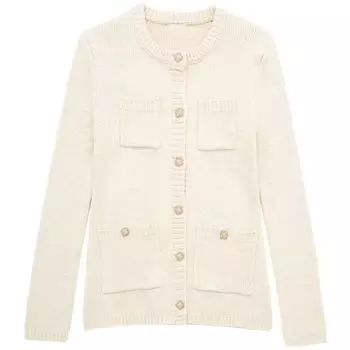 Fashion Style 2024 Spring New Arrival Women s Jewelry Buttons Streamers Padded Shoulder Knitting Outwear 4192001 712 White S