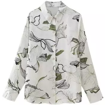 Fashion Style 2024 Spring New Arrival Women s Clothing Elegant All-Matching Printed Silk Satin Textured Shirt 2379112 069 Picture color S
