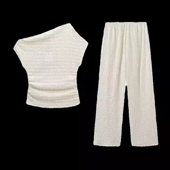 Fashion Style 2024 Spring New Women s Clothing Easiest for Match Texture Asymmetry Tops High Waist Pants 5039346 Suit S