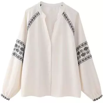 Fashion Style 2024 Spring New Women s Clothing Stylish Loose Versatile Contrast Color Embroider Blouse 3564070 White XS