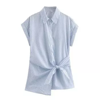 Fashion Style 2024 Summer New Arrival Women s Stylish Slim Looking Easiest for Match Bow Tie Detail Poplin Shirt 9479048 Light Blue XS