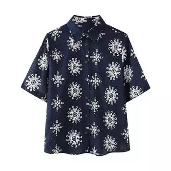 Fashion Style 2024 Summer New Arrival Women s Clothing Sense of Strike Contrast Color Embroider Shirt High Waist Loose Pants 4877098 Shirt XS