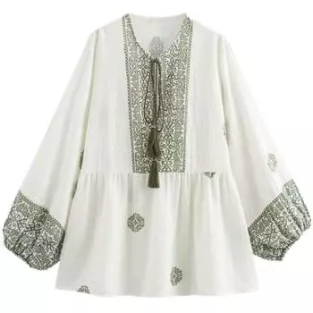 Fashion Style 2024 Summer New Arrival Women s Clothing Stylish All-Matching Printed Vacation Style Shirt 9878148 069 Picture color M
