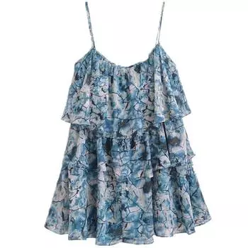 Fashion Style 2024 Summer New Arrival Women s Clothing Laminated Decoration Print Open Back Sling Short Dress 7521240 Figure Color M