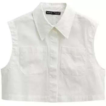 Fashion Style 2024 Summer New Arrival Women s Casual Double Pocket Sleeveless Short Blouse Collar Vest Uwu140025 White S