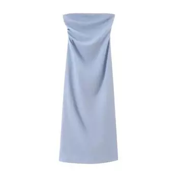 Fashion Style 2024 Summer New Arrival Women s Clothing Tube Top Slim Looking Elegant Midi Skirt Mid Length Long Length Dress 2698707 Blue XS