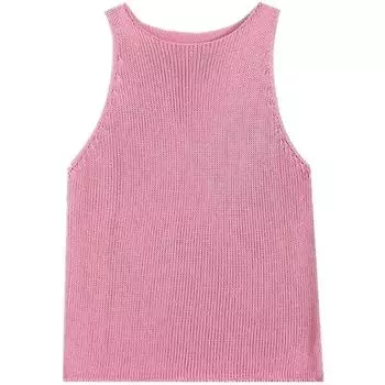 Fashion Style 2024 Summer New Arrival Women s Clothing Easiest for Match Casual Sweet round Neck Knitting I-Shaped Tank Top Sleeveless T-shirt Pink S