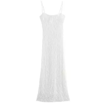 Fashion Style 2024 Summer New Arrival Women s Clothing Graceful and Fashionable Lace Sling Mid-Length Dress 3067357 White XS