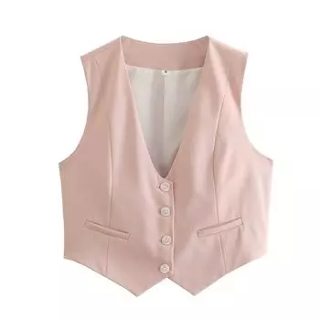 Fashion Style 2024 Summer New Arrival Women s Clothing Minority Fashion Casual V-neck Sleeveless Vest Short Vest 7547730 Pink M