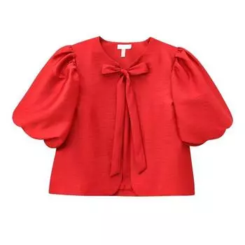 Fashion Style 2024 Summer New Arrival Women s Wrinkle Feeling Fashion Plaid Lantern Short Sleeve round Neck Top 1233484 Red M