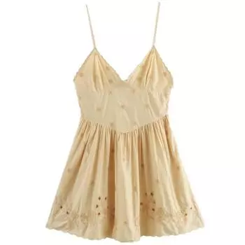 Fashion Style 2024 Summer New Arrival Women s Clothing Slim Looking Easy Matching Sling V-neck Embroidery Poplin Dress 7200377 Yellow L