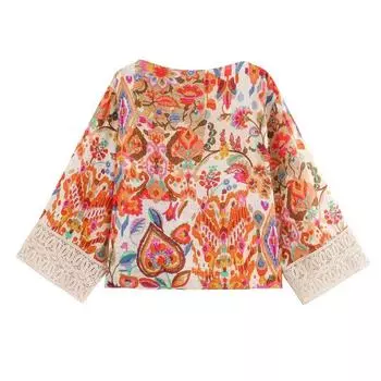 Fashion Style 2024 Summer New Female Graffiti Printing Long Sleeves Profile Tops High Waist Pants 3564106 330 Shirt XS