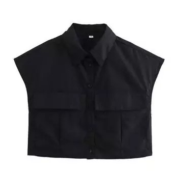 Fashion Style 2024 Summer New Women s Stylish Short Sleeve Lapel Single Breasted Easiest for Match Slimming Short Top Shirt Black M