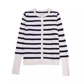 Fashion Style Autumn New Arrival Fashion Women s Fashion Clothing Versatile Striped Basic Outwear 0506109 104 White with Stripes S