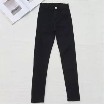 Fashion Style Elastic Hip High Waist Slim Jeans Black EUR28