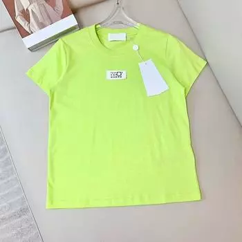 Fashion Style Fashion Brand Design MM-24 Early Spring New Arrival Niche Style Digital Label Fashion Pure Cotton Short Sleeve T-shirt Female Silm Fluorescent Green M